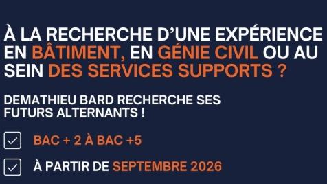 Image d'illustration de l'actualité Rejoignez Demathieu Bard à la rentrée de septembre : nos offres sont en ligne !